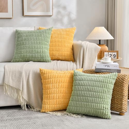 4 Packs Decorative Throw Pillow Covers for Living Room Couch Bed (18" x 18" (Pack of 4) / Yellow Green Series)