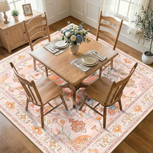 Washable Area Rug (Pink/Light Pink/Colorful / 8' x 8' (Square))