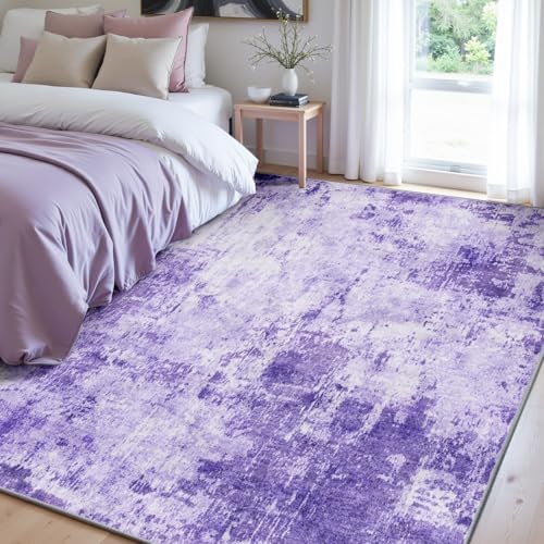 Washable 5'x8' Abstract Area Rug for Living Room Purple (Purple/Gray/Pink/White / 5' x 8' (Rectangular))