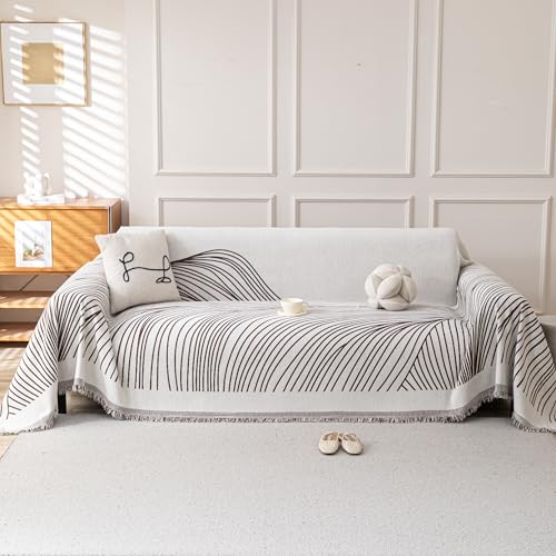 Couch Cover for Sofa (Curved Lines Brown / 71*118 inch)