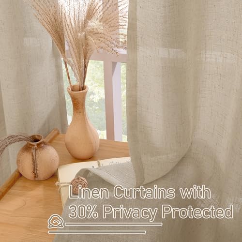 Linen Curtains 63 inches Long for Bedroom 2 Panels (38"W x 63"L (Pack of 2) / Brown)