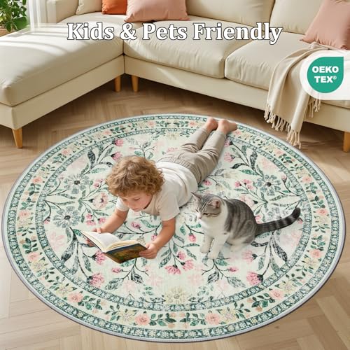 Round Area Rug Living Room (Green/Beige / 4' (Round))