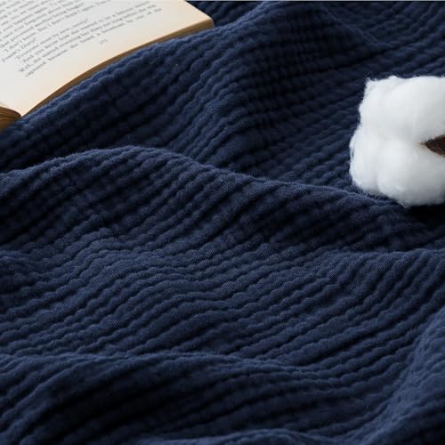100% Cotton Muslin Blanket Queen Size for Bed (08 - Navy Blue / Queen (90" X 90"))