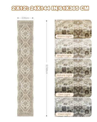 Hallway Runner Rug 2x12 Extra Long Washable Runner (Brown / 2' x 12' (Runner))