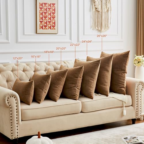 2 Pack Apricot Brown 26x26 Chenille Throw Pillow Covers for Couch (Apricot Brown / 26" x 26" (Pack of 2))