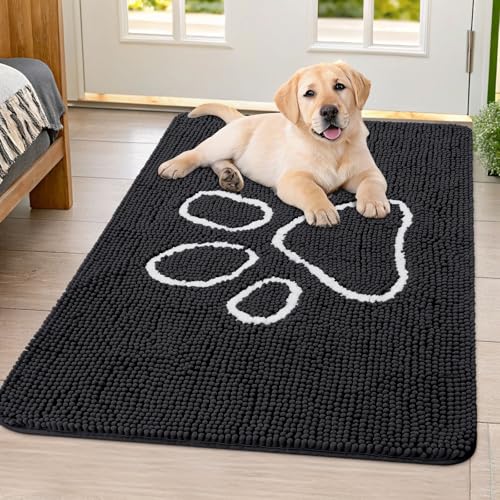 Dog Door Mat for Muddy Paws (40"X32" / Black and White)