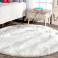 Large Circle Area Rugs for Living Room Round Rug 8ft Fluffy Bedroom White with Grey Tips Shaggy Rug Washable Shag Faux Fur Fuzzy Rug for Living Room (8' (Round) / White With Grey Tips)