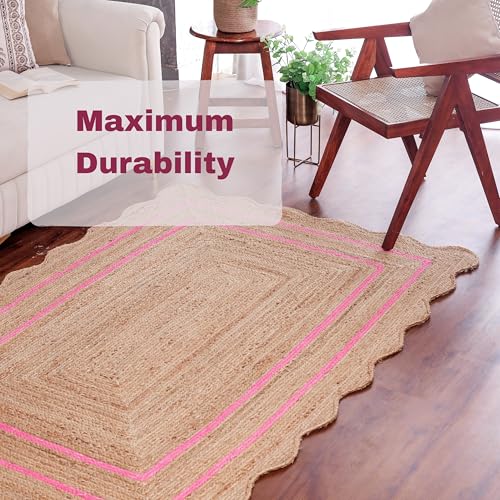 Wave Scalloped Jute Runner Handwoven Hallway Runner Dark Pink 2'x6' (2'x6' / Dark Pink)