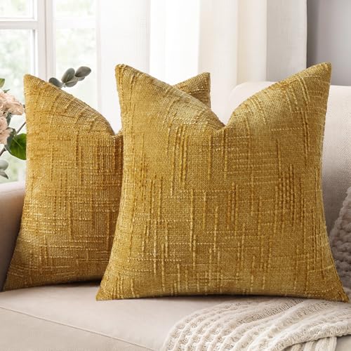 Textured Chenille Throw Pillow Covers 22x22 Set of 2 Yellow (Mustard Yellow / 22" x 22" (Pack of 2))