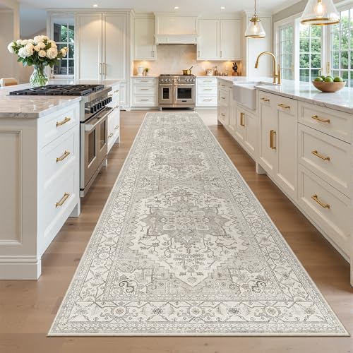Hallway Runner Rug 3x14 Washable Kitchen Runners Long (Beige/Brown / 3' x 14' (Runner))