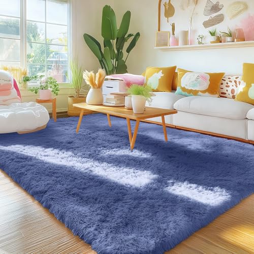 Area Rugs for Living Room Bedroom (4x5.9 Ft / Denim Blue)