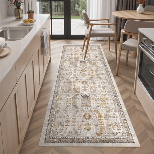 Hallway Runner Rug 2x5 Washable Entry Rugs Non (Brown/Gold / 2' x 5' (Runner))