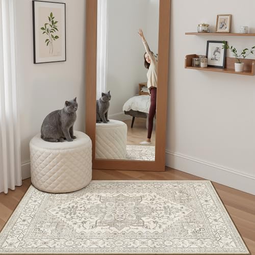 Washable Area Rug 2x3 Small Entryway Rugs Non (Beige/Brown / 2' x 3' (Rectangular))