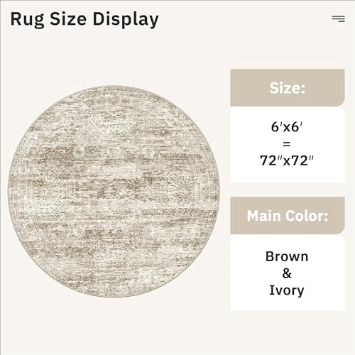 6x6 Brown Round Rug 6ft Circle Living Room Area Rugs Non (Brown / 6' (Round))