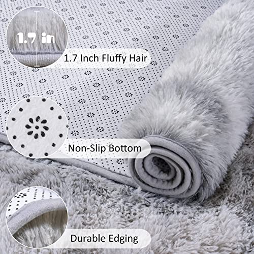 Soft Runner Rug for Bedroom Living Room Plush Fluffy Rugs 2x6 (Grey and White / 2' x 6' (Runner))