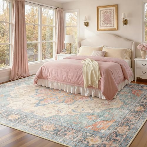 Washable Area Rug (Blue/Orange/Red / 9' x 12' (Rectangular))