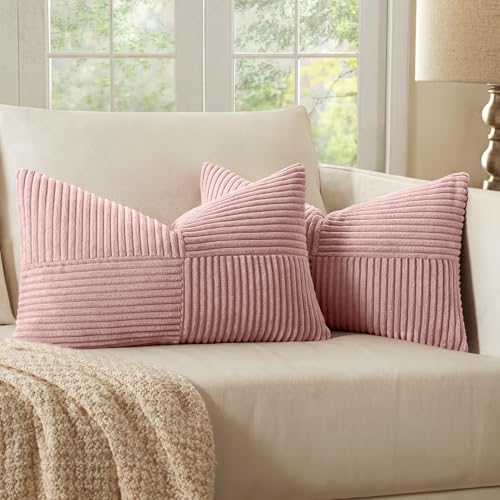 Pink Decorative Lumbar Throw Pillow Covers 12x20 Inch 2 Pack (Pink / 20" x 12" (Pack of 2))