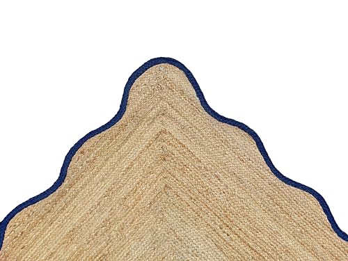 Wave Scalloped Natural Jute Boho Braided Area Rug (Navy / 9'x12' (Rectangular))
