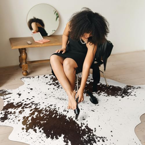 8x10 Faux Cowhide Rug (8' X 9'6" (Irregular) / White and Brown)