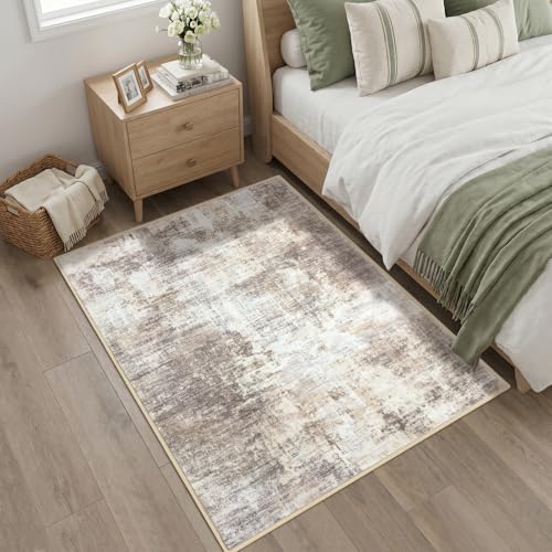 Abstract Area Rug 4x5 Ft Washable Rugs for Entryway Indoor (Gold/Yellow/Brown/Beige/White / 4' x 5' (Rectangular))