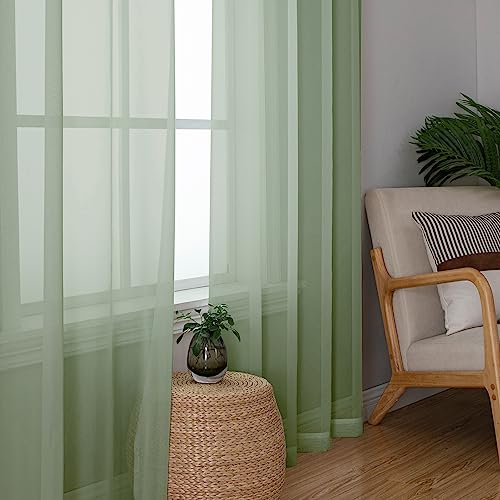 Sage Green Sheer Voile Window Treatment Rod Pocket Curtain Panels for Kitchen Bedroom Living Room Drapes Sunlight Filtering Privacy Semi Home Decor Assorted Colors Sizes (40"W x 72"L (Pack of 2) / Sage Green)