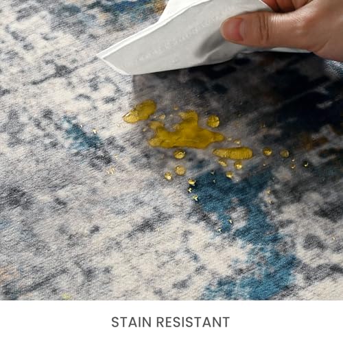 Living Room Rug 5x8 Ultramarine Area Rug Machine Washable Boho Rug Non Slip Abstract Vintage Indoor Large Rugs for Bedroom (Ultramarine / 5' x 8' (Rectangular))