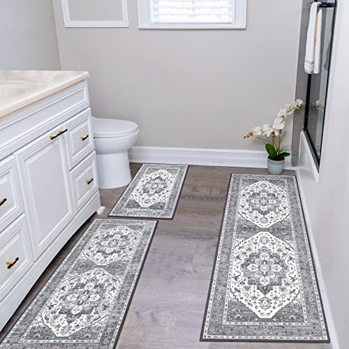 HEBE Boho Kitchen Rugs Set of 3 (Grey / 20"x32"+20"x48"+20"x59")