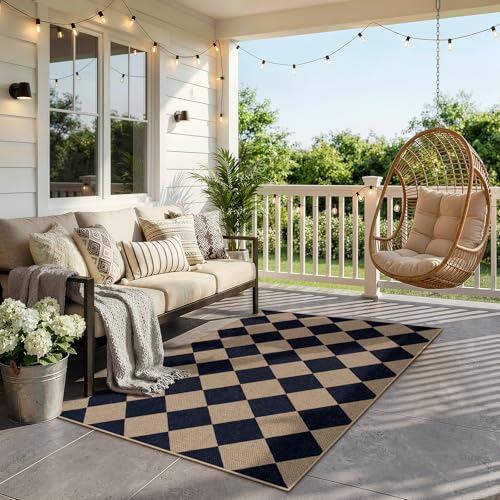 Colette Checkered Easy Jute Entry Rug (3' x 5' (Rectangular) / Nature and Black/Checkerboard -2)