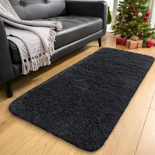 3x12 Machine Washable Runner Rugs for Hallway (3x12 Ft / Black)