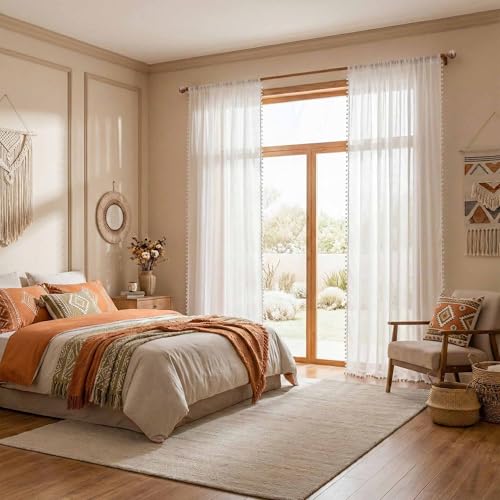 Boho Farmhouse White Long Curtains for Living Room (Z-pure White / 50"W x 90"L (Pack of 2))