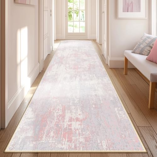 Washable Runner 2'x6' Abstract Area Rug for Hallway Gray Pink (Gray/Pink / 2' x 6' (Runner))