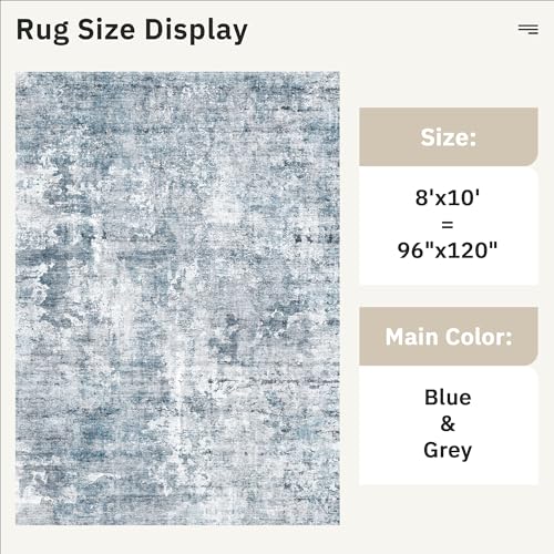 Abstract Rug 8x10 Large Living Room Area Rugs Washable Blue (Blue/Grey / 8' x 10' (Rectangular))