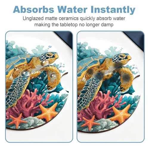 Ceramic Car Cup Holder Coasters Set of 2 (Blue Turtle)