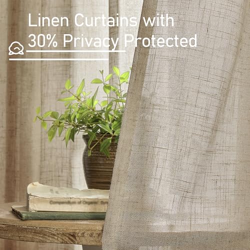 Taupe Linen Sheer Curtains 54 Inches Long for Bedroom 2 Panels (52"W x 54"L (Pack of 2) / Taupe)