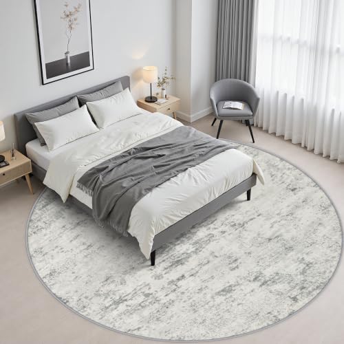 Round Area Rug Living Room (Grey White / 5' (Round))