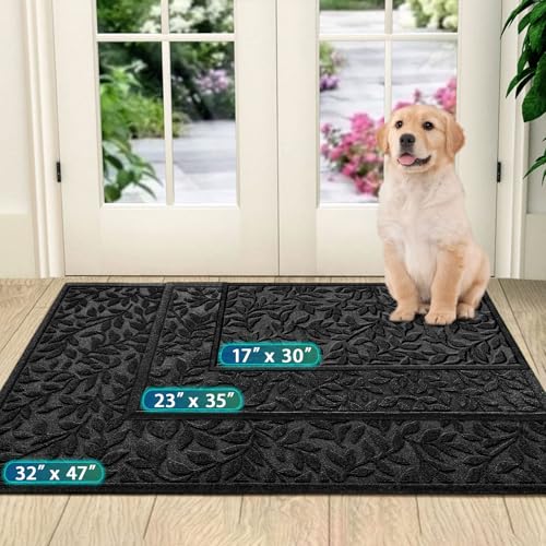 Sturdy Front Entrance Doormats (1'5" x 2'6" (Rectangular) / Leaves Black)