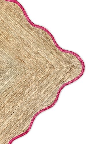 Wave Scalloped Natural Jute Runner Rug Boho Jute Rug Hallway Entryway Runner Rug (Dark Pink / 2'6"x14' (Runner))