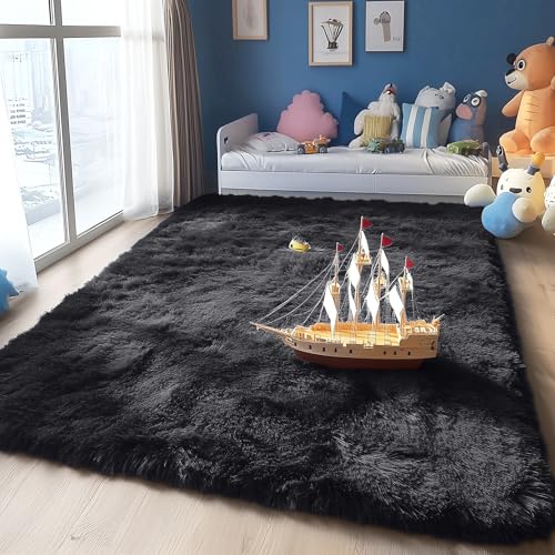 Area Rugs for Living Room Bedroom (4x5.9 Ft / Black)