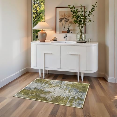 Entrance Rugs Indoor 2x3 Green Entry Rug Washable Abstract Small Area Rug Non (Green / 2' x 3' (Rectangular))