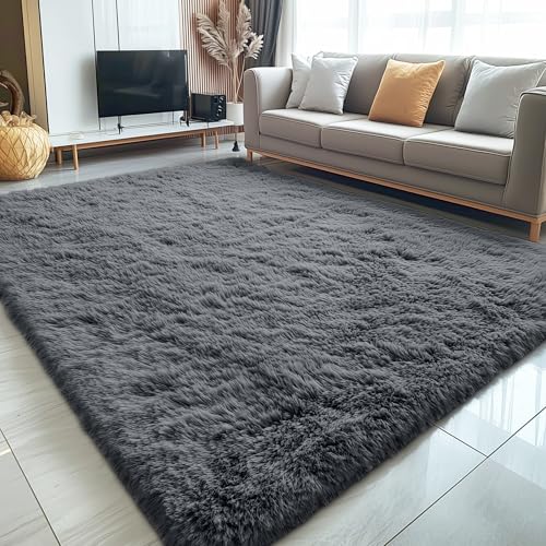 5x7 Machine Washable Large Area Rugs for Living Room (5x7 Ft / Grey)
