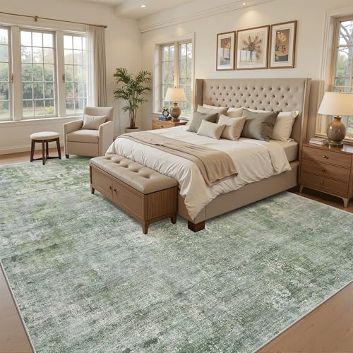 Abstract Rug 8x12 Large Living Room Area Rugs Washable Green (Green/Ivory / 8' x 12' (Rectangular))