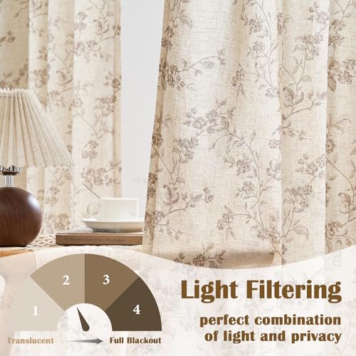 Extra Long Taupe Vintage Floral Linen Curtains Farmhouse 2 Panels (Taupe on Beige / 50"W x 108"L (Pack of 2))