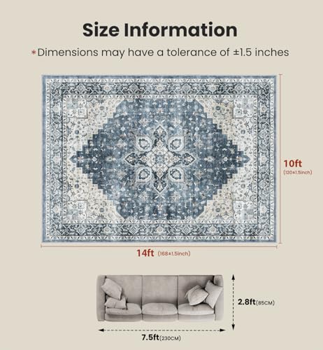 Amada Large 10x14 Washable Area Rug for Living Room (10' x 14' (Rectangular) / Blue)