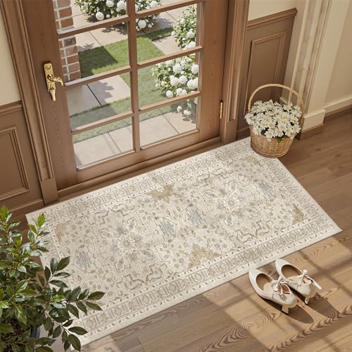 Washable Area Rug 2x4 (Beige/Blue / 2' x 4' (Rectangular))