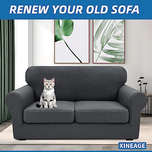 3 Piece Stretch Loveseat Sofa Cover (55"-69"(2 Cushions) / Dark Gray)