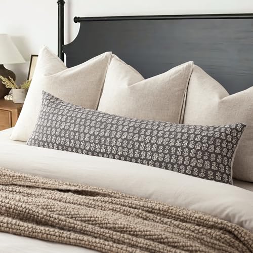 Long Floral Print Lumbar Throw Pillow Covers 14×36 Rustic Gray (36" x 14" (Pack of 2) / Stone Gray)