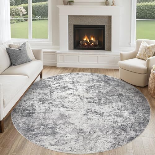 6ft Round Area Rug Living Room Rugs (Grey / 6' (Round))