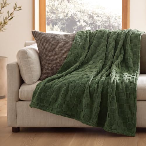 Checkered Fleece Throw Blankets for Bed (Green / Throw XL (50" X 70"))