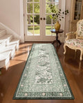 Sage Green 2x6 Washable Kitchen Runner Rugs Non Slip Provence Vintage Boho Cottage Long Rug for Hallways Bedroom Entryway Bathroom Mat with Rubber Back (Sage Grove / 2' x 6' (Runner))