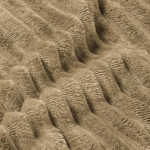 3D Ribbed Light Brown Fleece Twin Blanket for Couch (Brown / Twin(60"x80"))